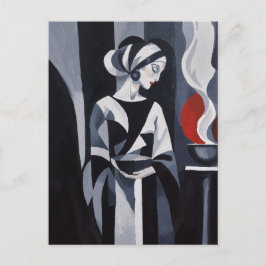 Postal Arte de mujer Art Déco en blanco y negro