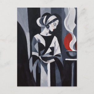 Postal Arte de mujer Art Déco en blanco y negro