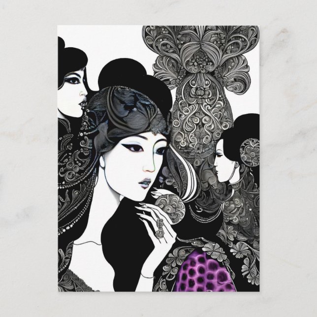 Postal Arte de mujer asiática de la tinta, Posttravesía (Anverso)