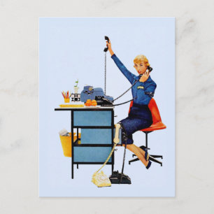 Postal Arte de mujer trabajadora retro de oficina vintage
