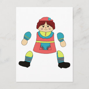 Postal arte de muñeca niña recortable de papel articulado