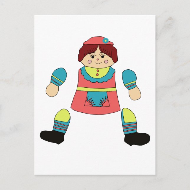 Postal arte de muñeca niña recortable de papel articulado (Anverso)
