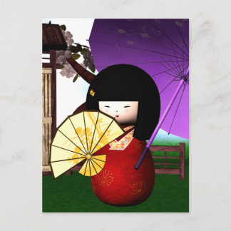 Postal Arte de muñecas de Kokeshi Rojo