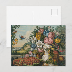 Postal Arte de Naturaleza Muerta Floral y Frutal Victoria