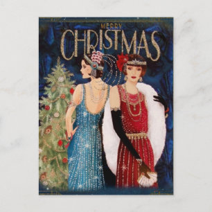Postal Arte de Navidad para Damas de los años 30   