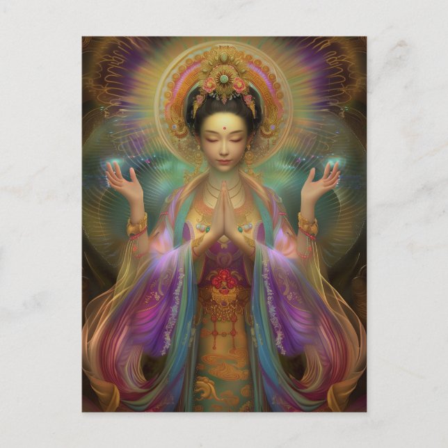 Postal Arte de Oración de la Diosa Visionaria Quan Yin (Anverso)