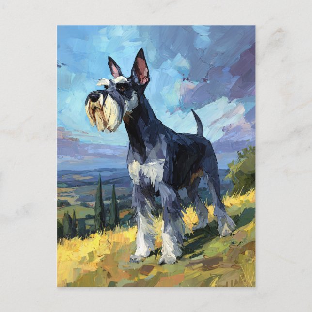 Postal Arte de paisaje campestre soleado de Schnauzer (Anverso)