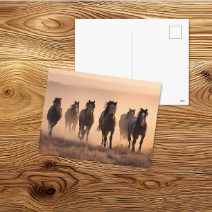 Postal Arte de paisaje occidental de manada de caballos s