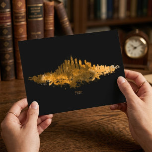 Postal Arte de paisaje urbano naranja acuarela del horizo