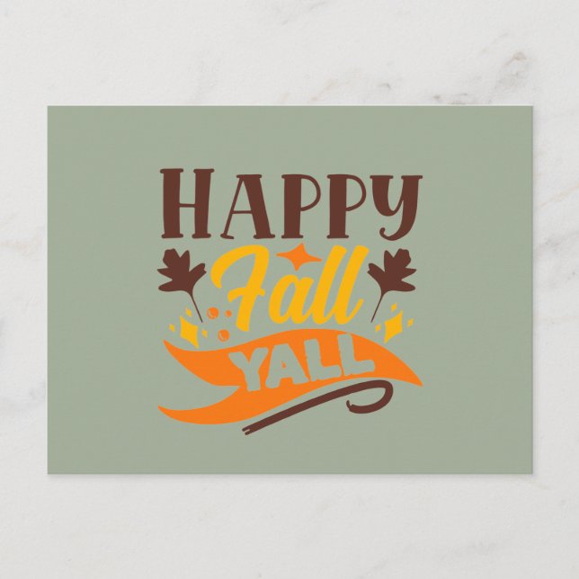 Postal Arte de palabras de Happy Fall Y'all  (Anverso)