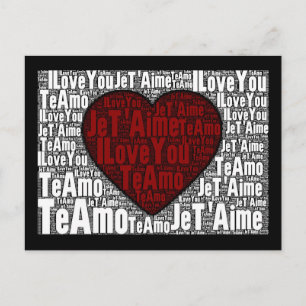 Postal Arte de palabras: "Te Amo" 3 idiomas - Corazón Roj
