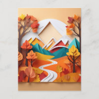 Arte de papel 3d, Paisaje en temporada de otoño en