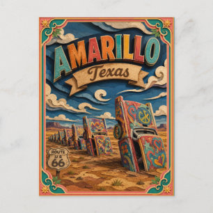 Postal Arte de papel de Amarillo Texas PopCut Estados