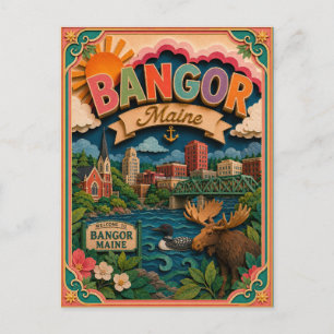 Postal Arte de papel de Bangor Maine Estados PopCut