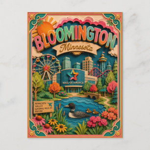 Postal Arte de papel de Bloomington Minnesota PopCut Stat
