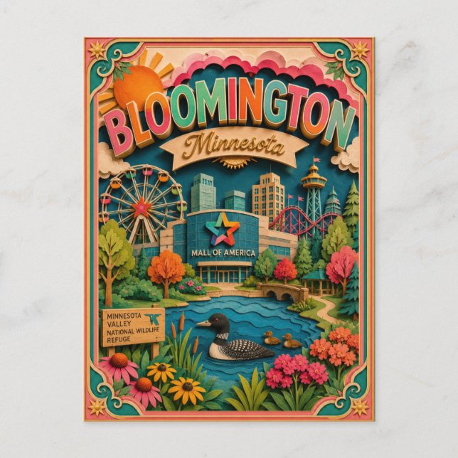 Postal Arte de papel de Bloomington Minnesota PopCut Stat (Anverso)