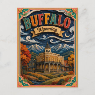 Postal Arte de papel de Buffalo Wyoming PopCut Estados
