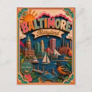 Postal Arte de papel de Estados Baltimore Maryland PopCut