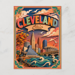 Postal Arte de papel de Estados Cleveland Ohio PopCut