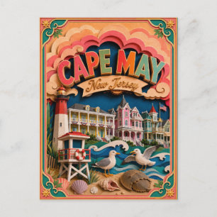 Postal Arte de papel de Estados PopCut Cape May Nueva Jer