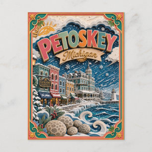 Postal Arte de papel de estados PopCut Petoskey Michigan