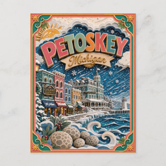 Postal Arte de papel de estados PopCut Petoskey Michigan