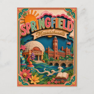 Postal Arte de papel de Estados PopCut Springfield Massac
