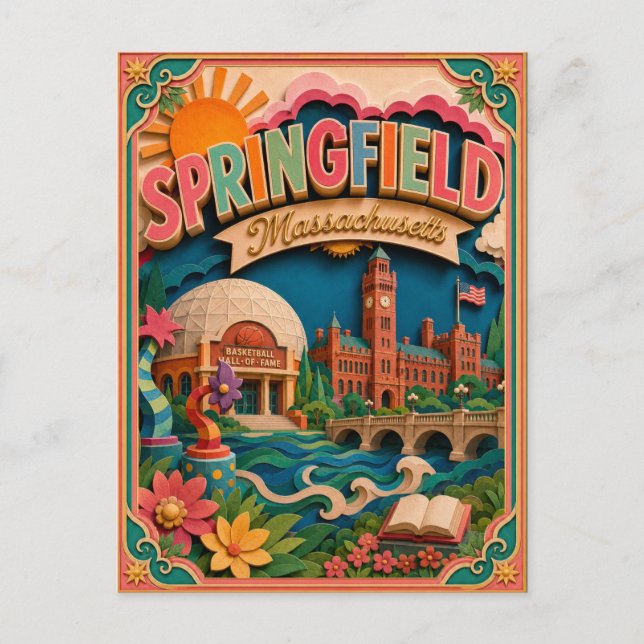 Postal Arte de papel de Estados PopCut Springfield Massac (Anverso)
