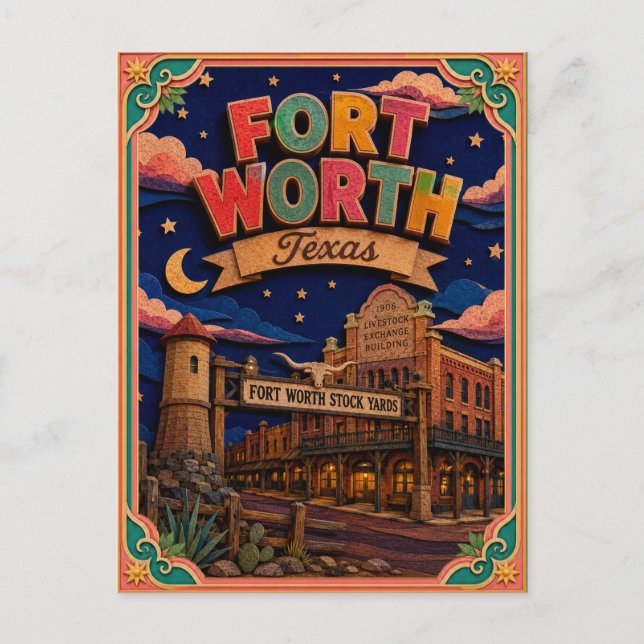 Postal Arte de papel de Fort Worth Texas PopCut (Anverso)