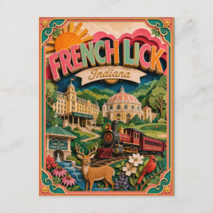 Postal Arte de papel de French Lick Indiana PopCut Estado