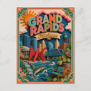 Postal Arte de papel de Grand Rapids Michigan PopCut Stat