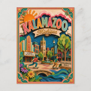 Postal Arte de papel de Kalamazoo Michigan PopCut States