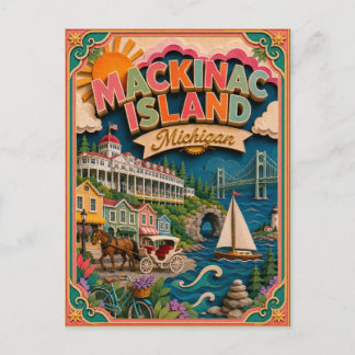 Postal Arte de papel de la isla Mackinac Michigan PopCut