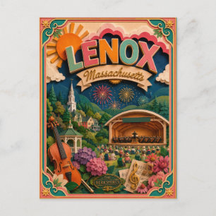 Postal Arte de papel de Lenox Massachusetts PopCut States