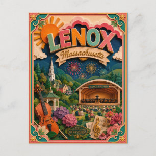 Postal Arte de papel de Lenox Massachusetts PopCut States