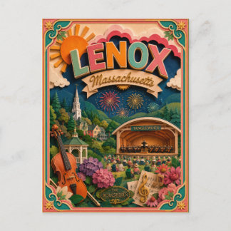 Postal Arte de papel de Lenox Massachusetts PopCut States