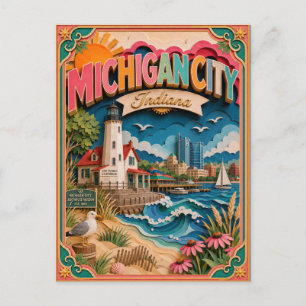 Postal Arte de papel de Michigan City Indiana PopCut Esta