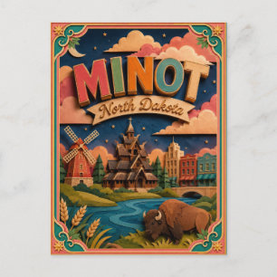Postal Arte de papel de Minot Dakota del Norte PopCut Est