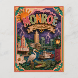 Postal Arte de papel de Monroe Louisiana PopCut Estados