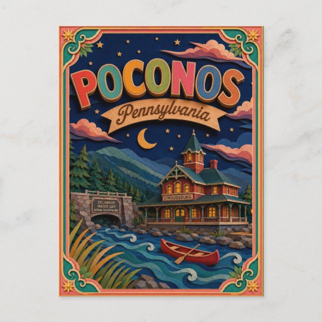 Postal Arte de papel de Poconos Pennsylvania PopCut Estad (Anverso)