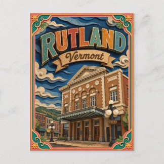 Postal Arte de papel de Rutland Vermont PopCut States