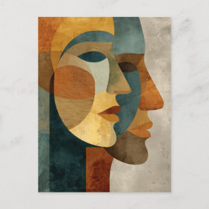 Postal Arte de pared de caras abstractas cubistas