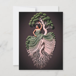 Postal Arte de pared de mujer de árbol elegante - inspira
