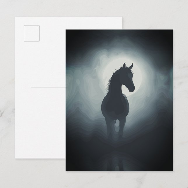 Postal Arte de pared de noche encantada con silueta de ca (Anverso / Reverso)