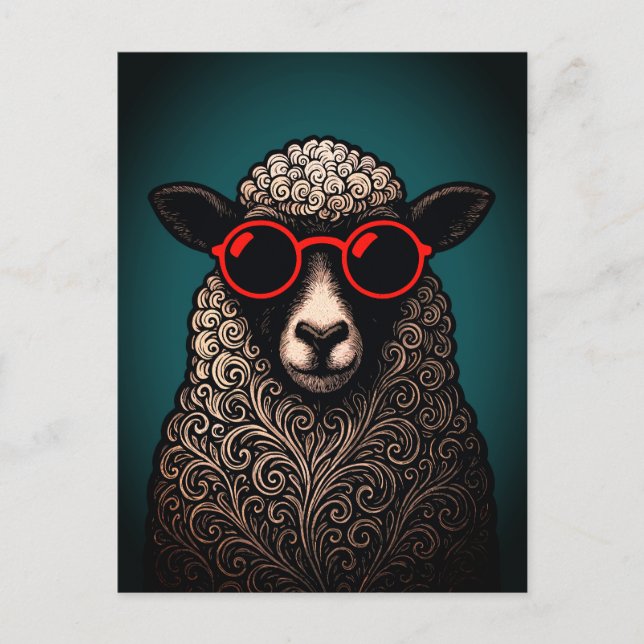 Postal Arte de pared de ovejas geniales (Anverso)