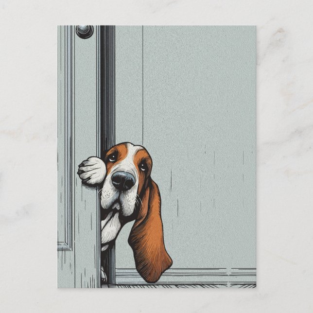 Postal Arte de Pared de Perro Basset Hound Adorable (Anverso)