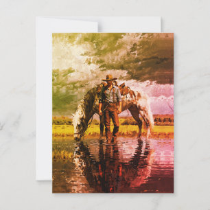 Postal Arte de pared de reflexión de vaquero y caballo – 
