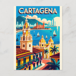 Postal Arte de pared de viaje vintage de Cartagena Colomb