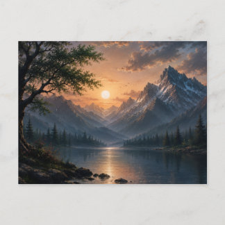 Postal Arte de pared en lienzo de puesta de sol en lago d