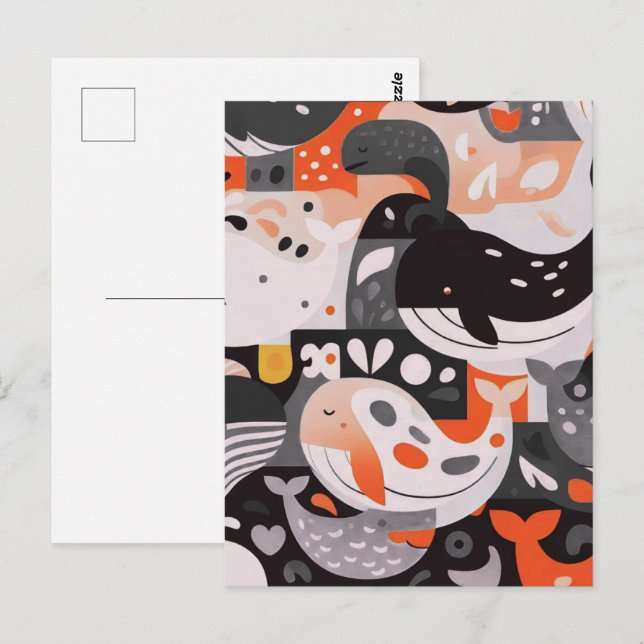 Postal Arte de pared moderno de ballena linda patrón (Anverso / Reverso)